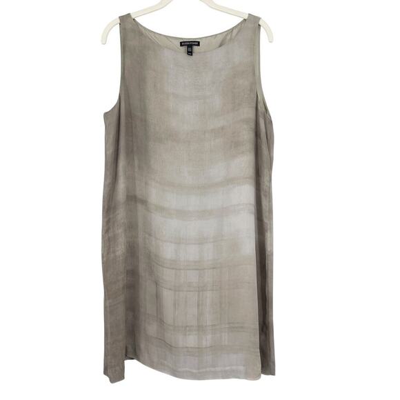 Eileen Fisher Cobblestone Bateau Neck Oxidized Print Silk Shift Dress Medium - Picture 2 of 7